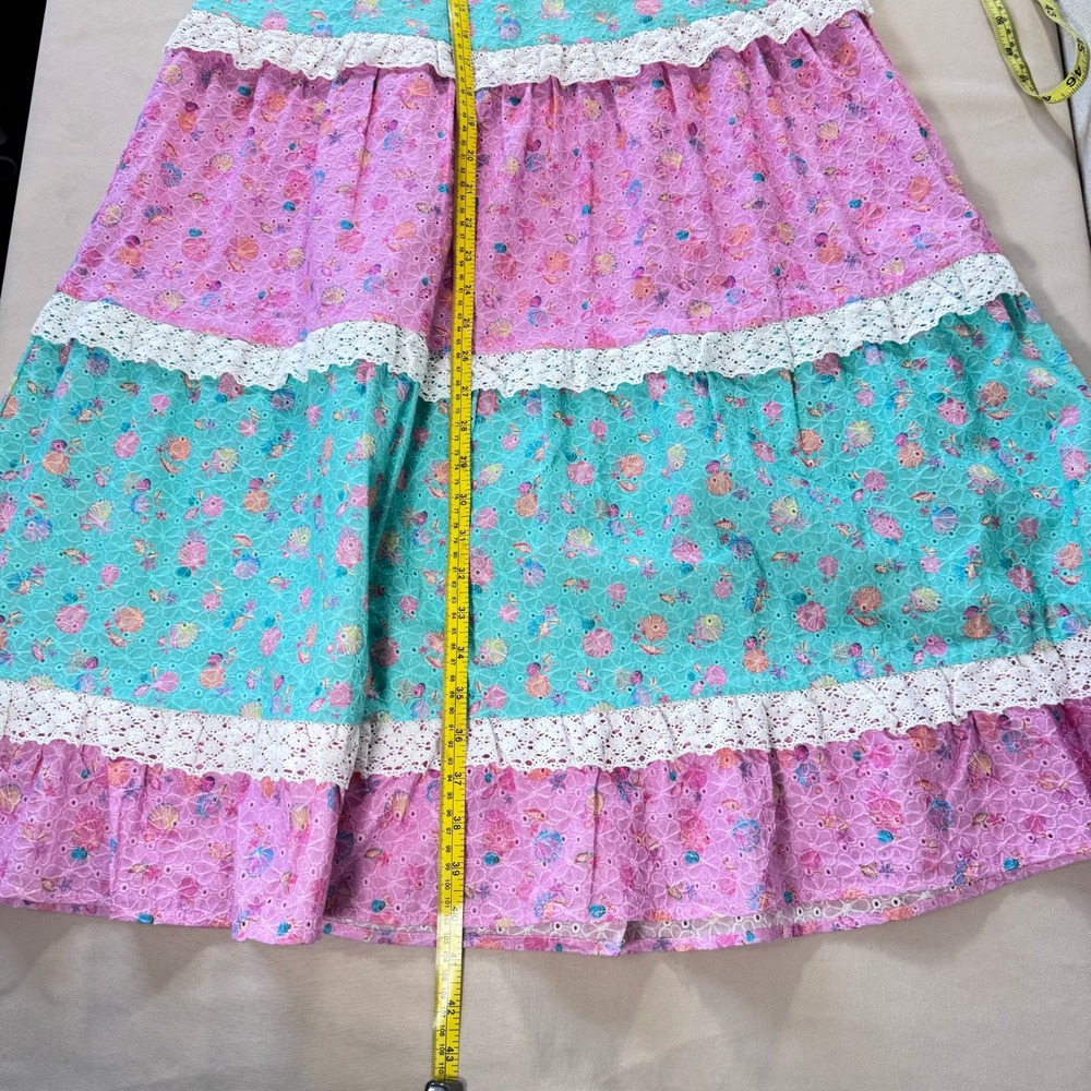 Beach Bunny Everette Maxi Skirt Teal Pink Seashell Eyelet Lace Smocked Boho NWT - Picture 4 of 13